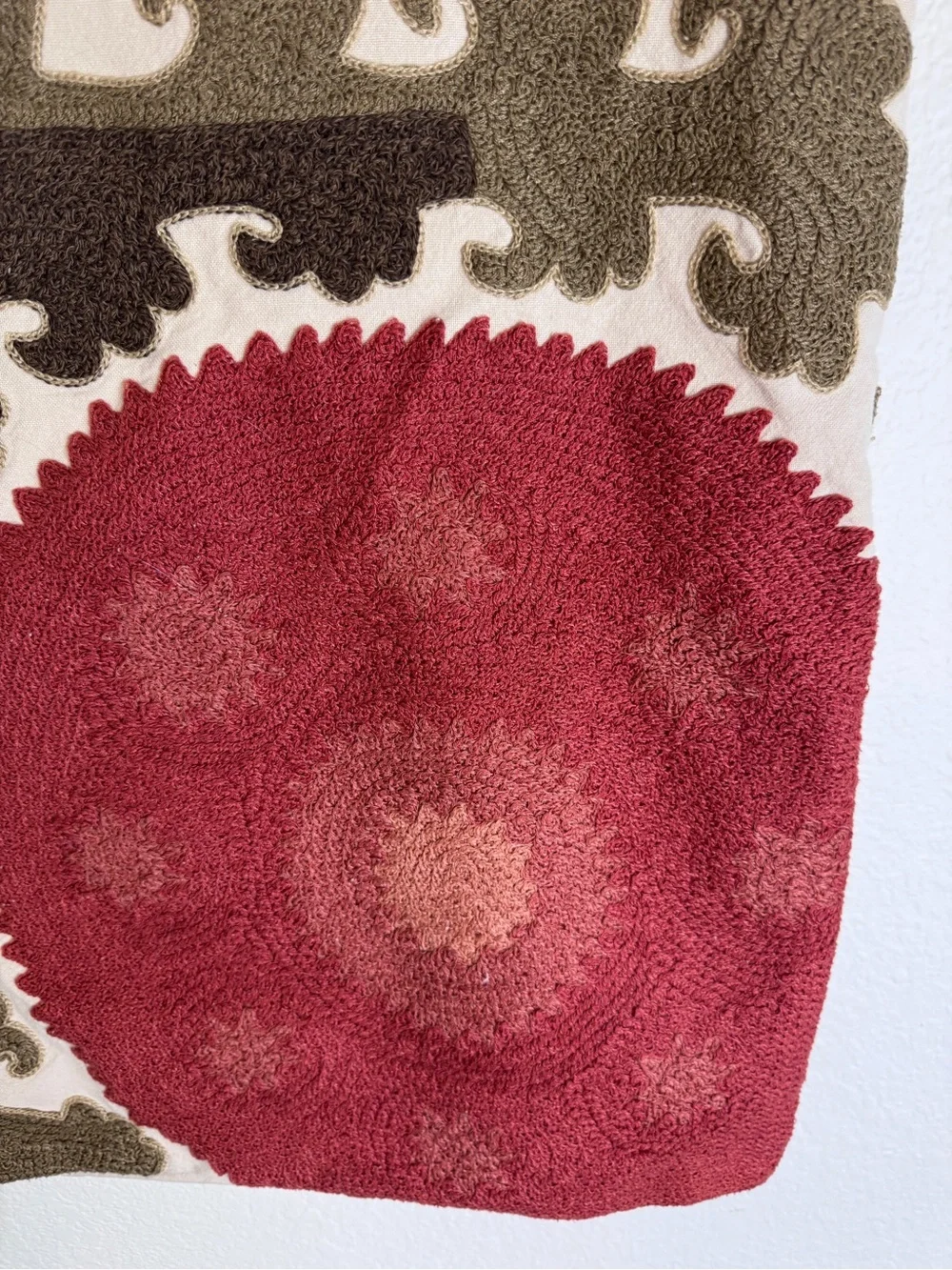 Pottery Barn Euro Pillow Sham 26x26 Embroidered Floral Red/Beige/Green